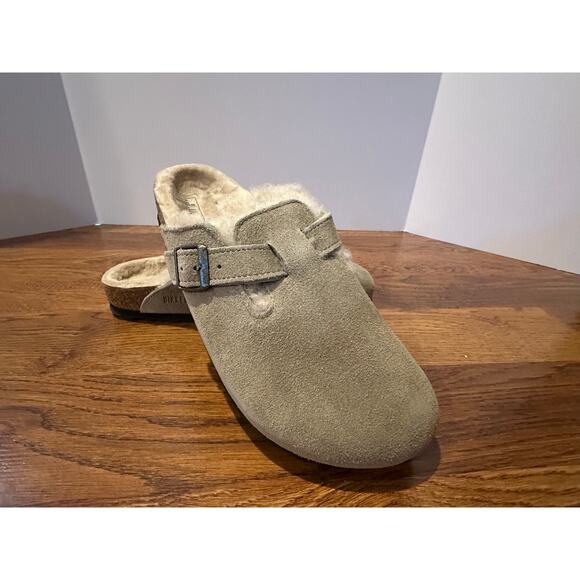 Birkenstock Boston VL Suede Shearling Clogs – Taupe – Size 40 Narrow Fit NWT - Picture 1 of 12